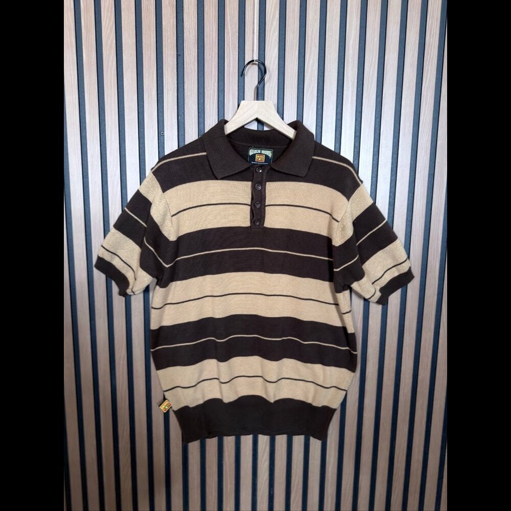 FB County Knit Shirt Medium Mens Brown Beige Short Sleeve Polo Tiramisu